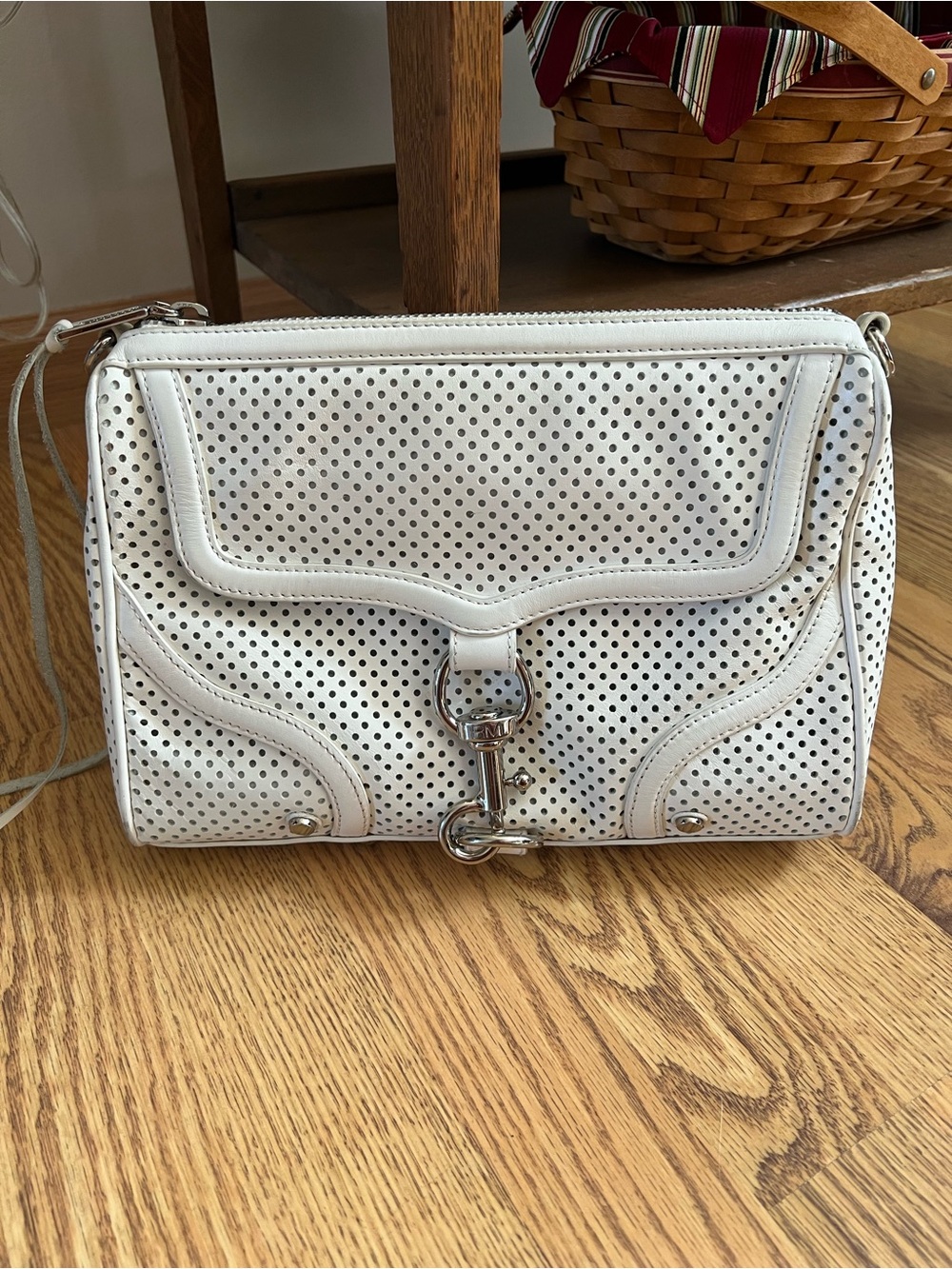 White Perforated Leather Crossbody Bag - Rebecca Minkoff Style